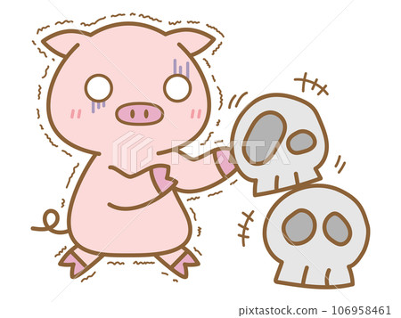 Halloween Pig scared of skull 106958461