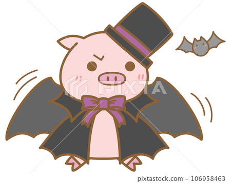 Halloween: Pig and bat dressed up as Dracula 106958463
