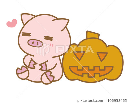萬聖節豬靠在南瓜燈上 106958465