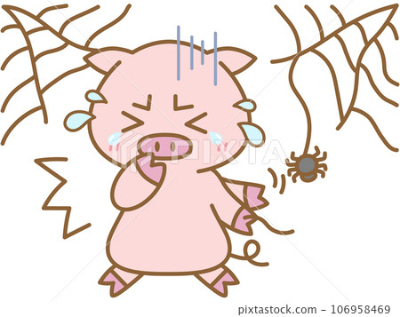 Halloween Pig scared of spider webs Halloween Pig scared of spider webs 106958469