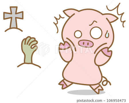 Halloween Pig Surprised by Zombie Hands Halloween Pig Surprised by Zombie Hands 106958473