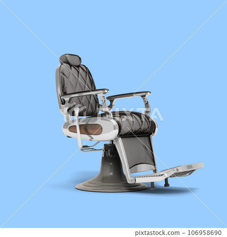 Retro black leather barber chair with chrome inserts perspective view 3d render on blue 106958690