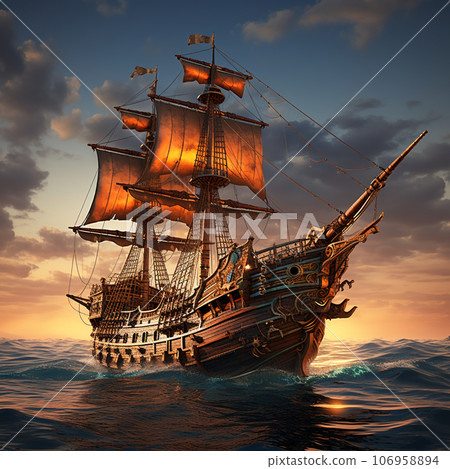 航行在海洋中的海盜船AI圖像 106958894