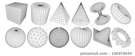 Wireframe Lowpoly 3D Geometric Shapes Set Wireframe Lowpoly 3D Geometric Shapes Set 106959044