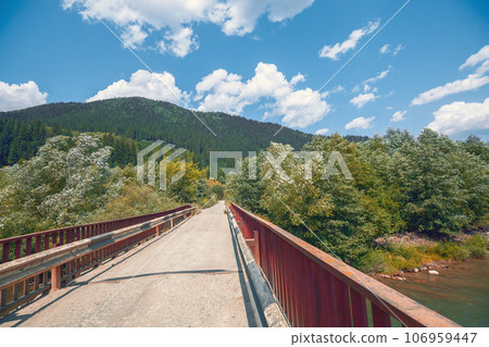 Road bridge over the mountain river in summer Road bridge over the mountain river in summer 106959447