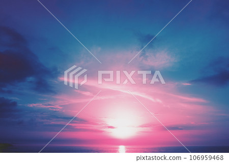Seascape in the evening. Sunset over the sea with beautiful sky Seascape in the evening. Sunset over the sea with beautiful sky 106959468