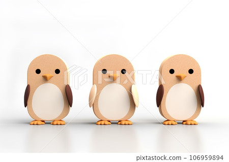 Cute animal icons made of cork (3D penguin pictograms) 106959894