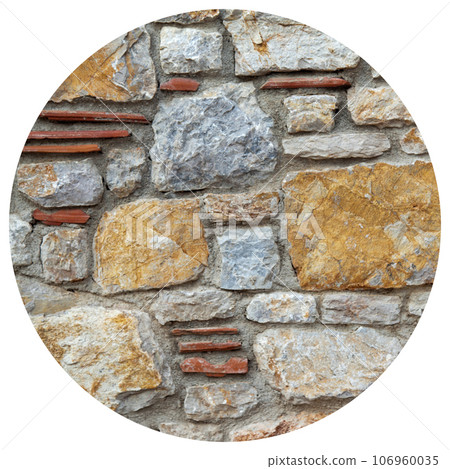 Sturdy yellow and beige cut stone wall made in Datca, Turkey, seamless lined up 106960035