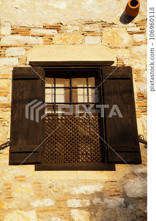 Datca located in old antique house wooden windows, Turkey Mugla Datca Datca located in old antique house wooden windows, Turkey Mugla Datca 106960118