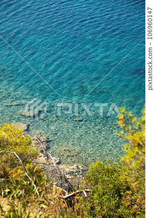 Top view of sea or ocean water, blue and turquoise sea water texture Top view of sea or ocean water, blue and turquoise sea water texture 106960147