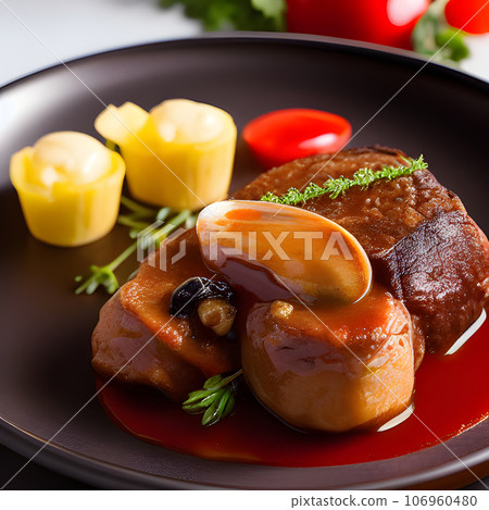 Beef Leg Slice with marrow tasty, steak Ossobuco alla Milanese with vegetable Beef Leg Slice with marrow tasty, steak Ossobuco alla Milanese with vegetable 106960480