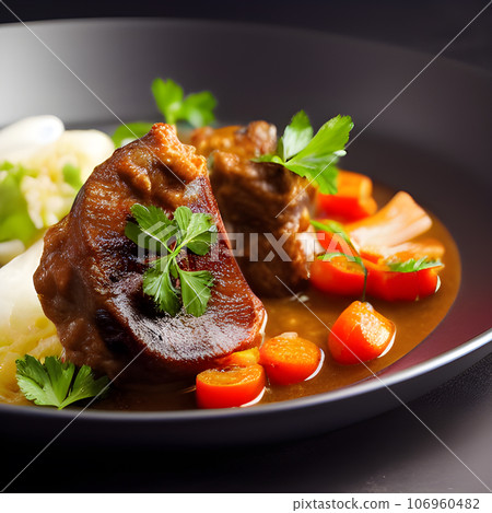 Beef Leg Slice with marrow tasty, steak Ossobuco alla Milanese with vegetable Beef Leg Slice with marrow tasty, steak Ossobuco alla Milanese with vegetable 106960482