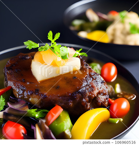 Beef Leg Slice with marrow tasty, steak Ossobuco alla Milanese with vegetable Beef Leg Slice with marrow tasty, steak Ossobuco alla Milanese with vegetable 106960516