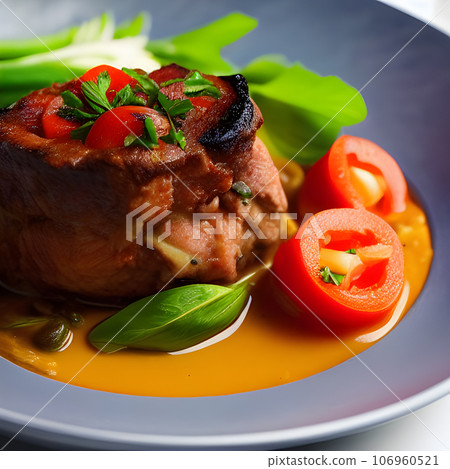 Beef Leg Slice with marrow tasty, steak Ossobuco alla Milanese with vegetable Beef Leg Slice with marrow tasty, steak Ossobuco alla Milanese with vegetable 106960521