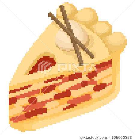 Isolated cute slice of apple pie with cinnamon in pixel art Isolated cute slice of apple pie with cinnamon in pixel art 106960558