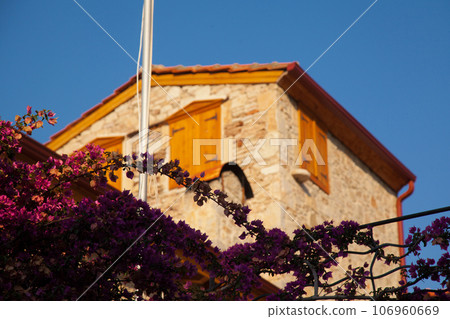 Solid and nostalgic stone houses typical of the Old Datca region, Turkey Datca Mugla June 26 2023 106960669