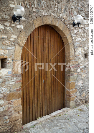 Wooden natural door of nostalgic house in Datca or Old Datca, Mugla Turkey, june 29 2023 Wooden natural door of nostalgic house in Datca or Old Datca, Mugla Turkey, june 29 2023 106960704