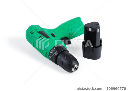 Green cordless screwdriver. 106960776