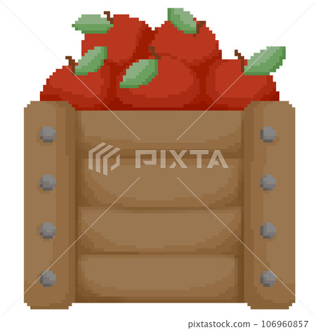 Isolated cute apple in wooden container box in pixel art 106960857