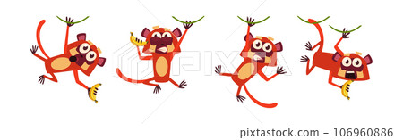 Cute Jungle Monkey Character with Long Tail and Big Eyes Vector Set 106960886