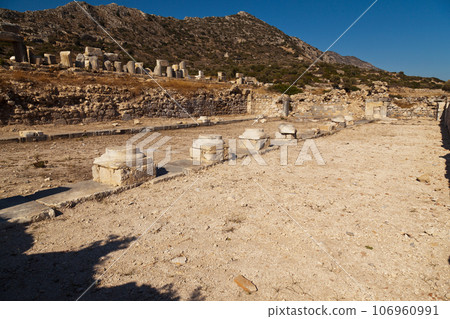 Ruin of a church or temple in the ancient city of Knidos, one of the ancient cities of Anatolia, Turkey Mugla Datca, June 26 2023 106960991