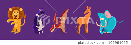 Funny Ancient Animal and Zoo Fauna Vector Set Funny Ancient Animal and Zoo Fauna Vector Set 106961025