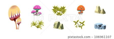 Fantasy Landscape Elements and Plants Vector Set 106961107