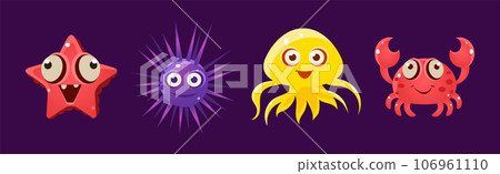 Funny Sea Animals and Underwater Creature Vector Set Funny Sea Animals and Underwater Creature Vector Set 106961110