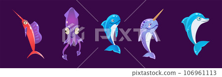 Funny Sea Animals and Underwater Creature Vector Set Funny Sea Animals and Underwater Creature Vector Set 106961113