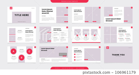 minimalist presentation templates. corporate booklet use in flyer and leaflet, marketing banner, advertising brochure, annual business report, website slider. White red color company profile vector 106961179