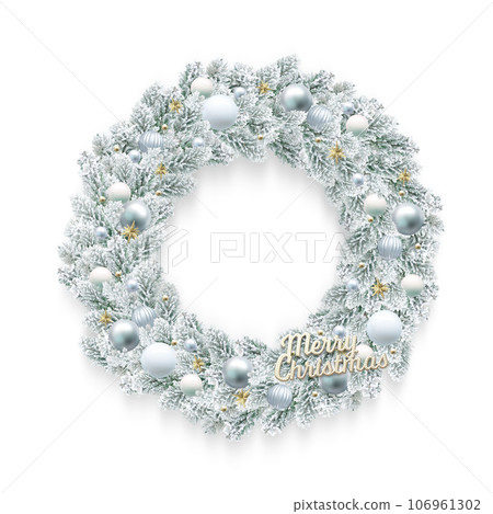 白色聖誕花環插畫逼真 白色聖誕花環插畫逼真 106961302