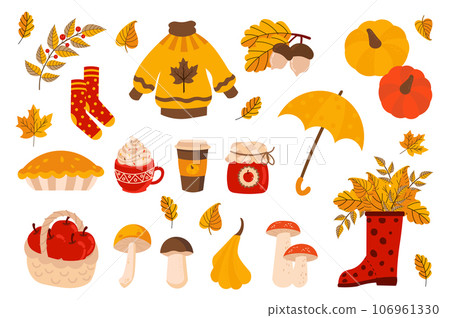 Cozy autumn mega set elements in flat design.... - Stock Illustration ...