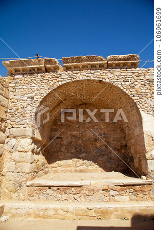 Ruin of a church or temple in the ancient city of Knidos, one of the ancient cities of Anatolia, Turkey Mugla Datca, June 26 2023 106961699