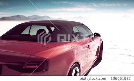 red sport car on the salt lake 106961982