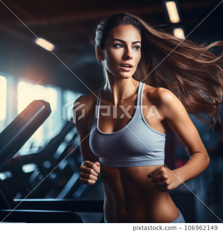 Athletic women on a treadmill. Girl on the treadmill Athletic women on a treadmill. Girl on the treadmill 106962149