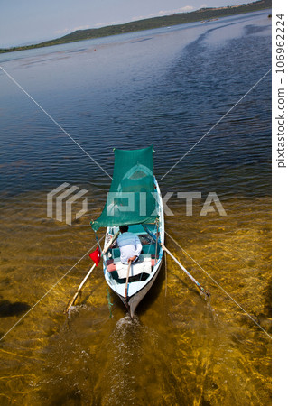 Touristic sightseeing boats around Ulubat or Uluabat Lake in Bursa, Turkey, June 25 2023 106962224