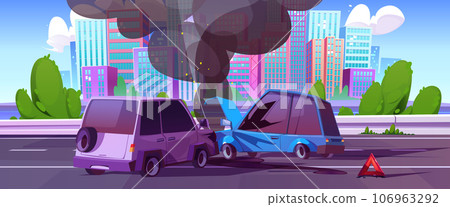 Car accident on road in city - head-on collision 106963292