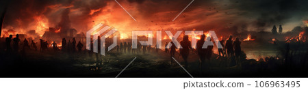 Apocalypse fantasy scene with group of zombie walking. Halloween concept background Apocalypse fantasy scene with group of zombie walking. Halloween concept background 106963495