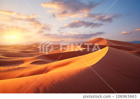 Desert landscape with sand and dunes as inspiration for adventures in dry climates Desert landscape with sand and dunes as inspiration for adventures in dry climates 106963663