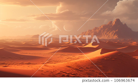 Desert landscape with sand and dunes as inspiration for adventures in dry climates 106963674