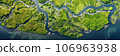 Aerial view of a river delta with lush green vegetation and winding waterways 106963938