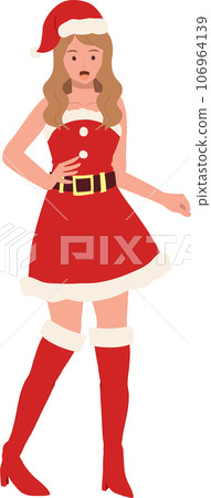 Smiling Young Woman in Santa Claus Costume. Beautiful Girl in Santa Claus Outfit.  Festive Holiday Illustration. 106964139