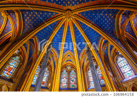 Lower chapel of Sainte-Chapelle with ornamental ceiling. Palais de la Cite, Paris, France Lower chapel of Sainte-Chapelle with ornamental ceiling. Palais de la Cite, Paris, France 106964158