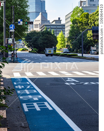 路面上塗有藍色帶子的“普通自行車道” 106964410