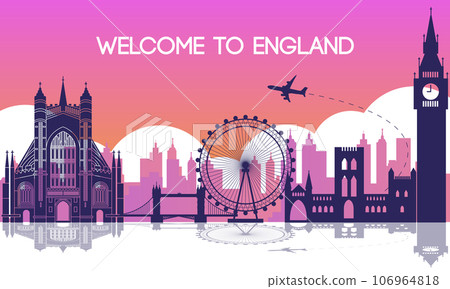 England famous landmark silhouette style with travel and by flag color design 106964818
