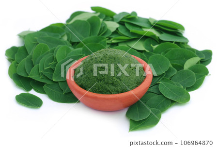 Edible moringa leaves with ground paste 106964870