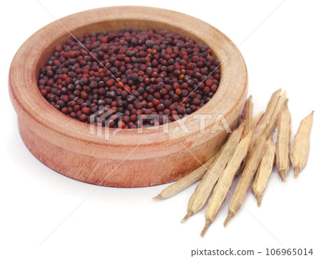 Fresh mustard in a wooden bowl Fresh mustard in a wooden bowl 106965014