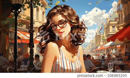 Woman sitting in a Paris cafe 106965205