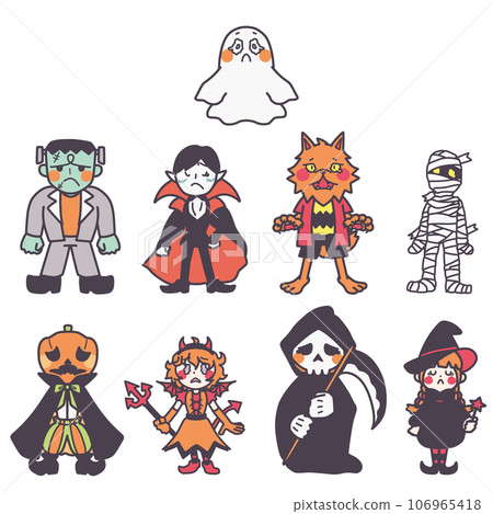 Illustration set of various monsters inspired by Halloween (sadness) Illustration set of various monsters inspired by Halloween (sadness) 106965418