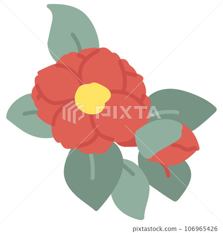 Color illustration of a simple deformed camellia 106965426